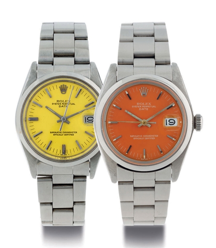 ROLEX. A PAIR OF STAINLESS STEEL AUTOMATIC WRISTWATCHES WITH CENTER SECONDS, DATE AND BRACELETS