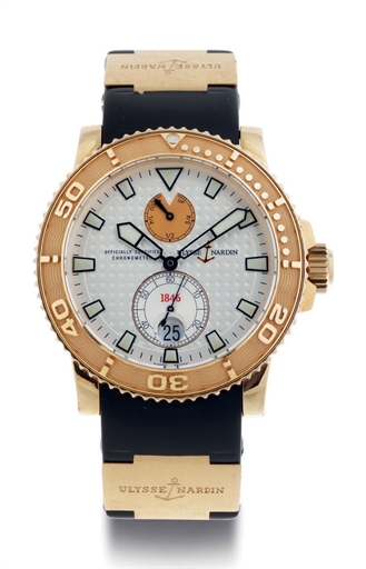 ULYSSE NARDIN. A LIMITED EDITION 18K PINK GOLD AUTOMATIC WRISTWATCH WITH POWER RESERVE AND DATE
