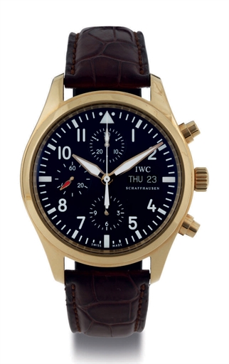 IWC. A FINE OVERSIZED 18K PINK GOLD AUTOMATIC CHRONOGRAPH WRISTWATCH WITH DAY AND DATE