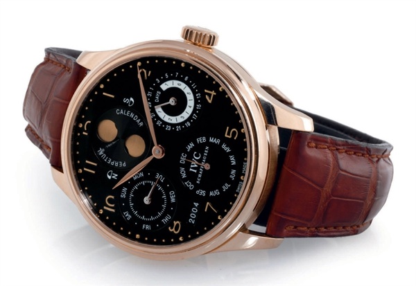 IWC. A FINE AND RARE LIMITED EDITION 18K PINK GOLD AUTOMATIC PERPETUAL CALENDAR 7-DAY WRISTWATCH WITH POWER RESERVE AND MOON PHASES