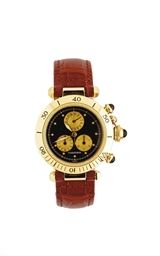 AN 18K GOLD CHRONOGRAPH WATER RESISTANT WRISTWATCH, BY CARTIER