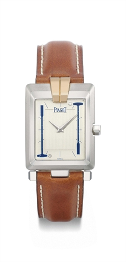 Piaget. A fine 18K two colour gold and diamond-set streamlined rectangular wristwatch