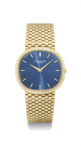 Patek Philippe. A fine 18K gold cushion-shaped automatic wristwatch with bracelet