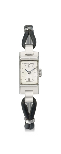 Patek Philippe. A lady's fine and rare stainless steel rectangular wristwatch