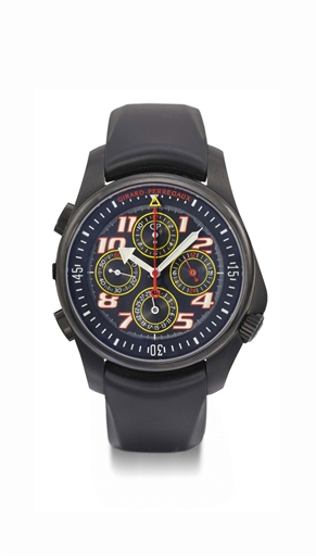 GIRARD-PERREGAUX. A LARGE PVD-COATED STAINLESS STEEL LIMITED EDITION LEFT-HANDED AUTOMATIC CHRONOGRAPH WRISTWATCH WITH DATE AND 24-HOUR INDICATION