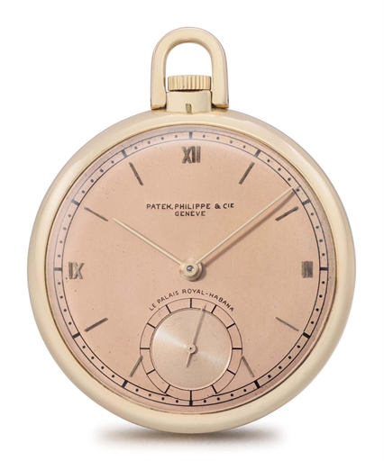 Patek Philippe. A fine 18K pink gold openface keyless lever dress watch with pink dial
