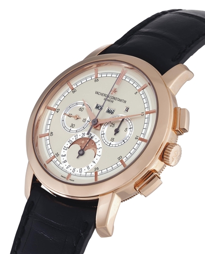VACHERON CONSTANTIN. AN 18K PINK GOLD PERPETUAL CALENDAR CHRONOGRAPH WRISTWATCH WITH MOON PHASES