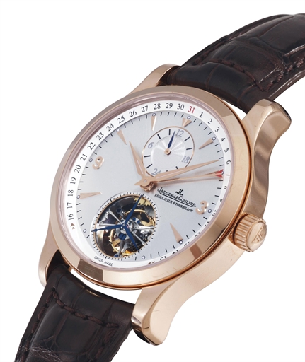 JAEGER-LECOULTRE. A FINE 18K PINK GOLD AUTOMATIC TOURBILLON WRISTWATCH WITH DUAL TIME AND DATE
