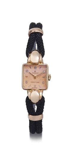 ROLEX. AN 18K PINK GOLD LADY'S SQUARE WRISTWATCH