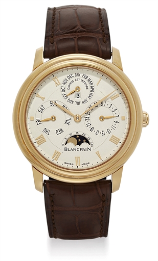BLANCPAIN. A FINE 18K PINK GOLD AUTOMATIC PERPETUAL CALENDAR WRISTWATCH WITH MOON PHASES AND LEAP YEAR INDICATION
