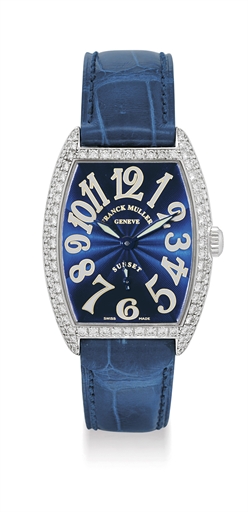 FRANCK MULLER. A LADY'S 18K WHITE GOLD AND DIAMOND-SET TONNEAU-SHAPED WRISTWATCH