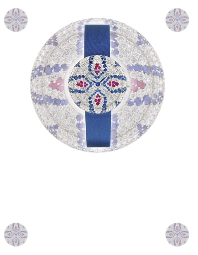 BLANCPAIN. A LADY'S UNIQUE 18K WHITE GOLD, DIAMOND, SAPPHIRE AND RUBY-SET WRISTWATCH