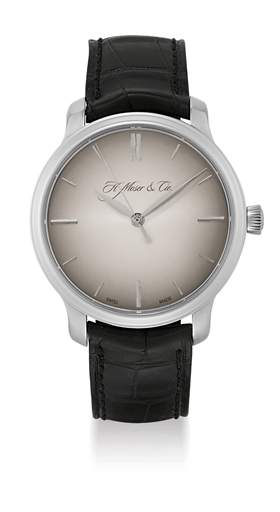 H. MOSER & CIE. A FINE PALLADIUM WRISTWATCH WITH POWER RESERVE AND SPECIAL DOUBLE HAIRSPRING ESCAPEMENT