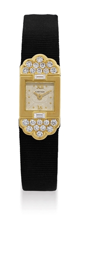 CARTIER. A LADY'S 18K GOLD AND DIAMOND-SET SQUARE WRISTWATCH