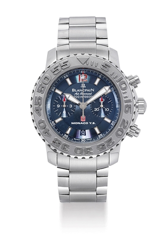 BLANCPAIN. A FINE STAINLESS STEEL LIMITED EDITION AUTOMATIC FLYBACK CHRONOGRAPH WRISTWATCH WITH DATE AND BRACELET