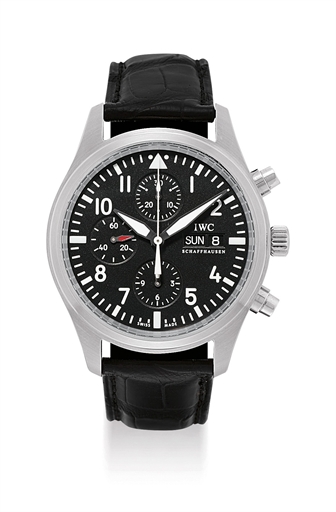 IWC. A LARGE STAINLESS STEEL AUTOMATIC CHRONOGRAPH WRISTWATCH WITH DAY AND DATE
