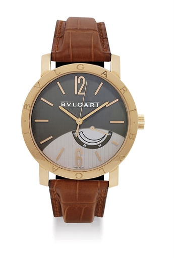 BVLGARI. A LARGE 18K PINK GOLD WRISTWATCH WITH POWER RESERVE AND SWEEP CENTRE SECONDS