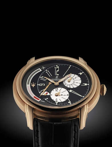 AUDEMARS PIGUET. A LARGE 18K PINK GOLD LIMITED EDITION OVAL AUTOMATIC DUAL TIME WRISTWATCH WITH DATE AND POWER RESERVE