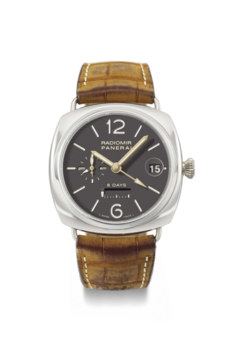 Panerai. A platinum limited edition cushion-shaped dual time zone wristwatch with 8-day power reserve and date