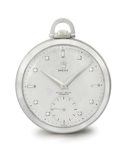 Rolex. An unusual and rare 18K white gold and diamond-set openface keyless lever dress watch with honeycomb dial