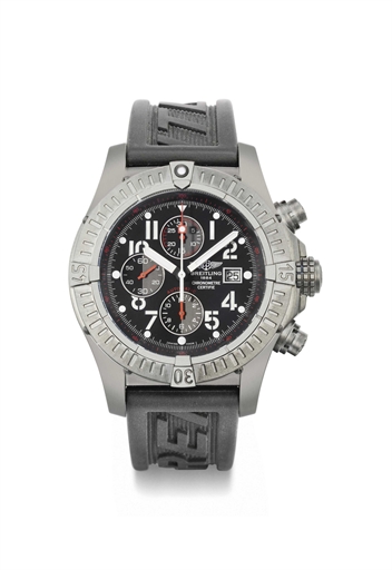 Breitling. A large blackened steel limited edition tonneau-shaped automatic chronograph wristwatch with date