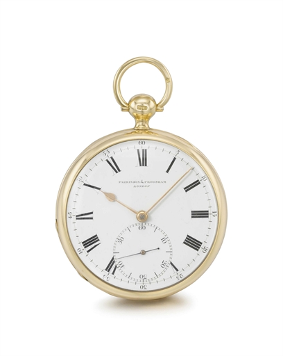 Parkinson & Frodsham. A fine 18K gold openface pocket chronometer with box