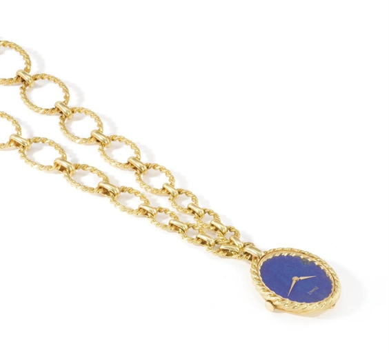 Piaget. A rare and unusual 18K gold and lapis lazuli necklace watch