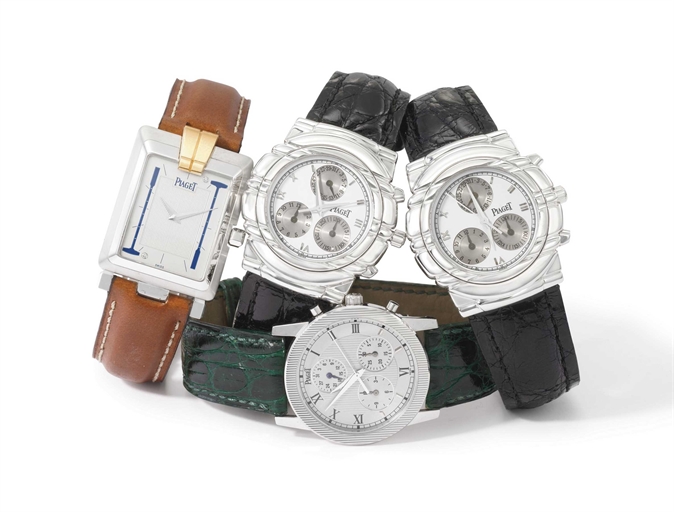 Piaget. A lot of three 18K white gold and one 18K two-colour gold and diamond-set wristwatches