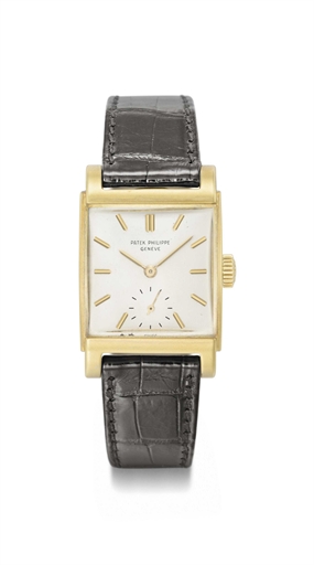 Patek Philippe. An unusual 18K gold rectangular curved wristwatch