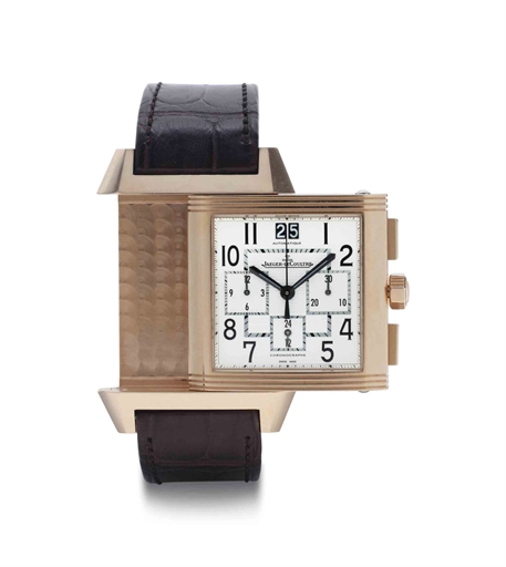 Jaeger-LeCoultre. A Large 18k Pink Gold Automatic Chronograph Reverso Wristwatch With Date And 24 Hour Indication