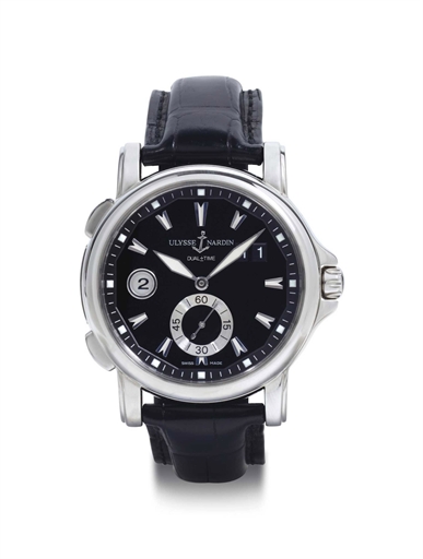 Ulysse Nardin. A Stainless Steel Automatic Dual Time Wristwatch With Date