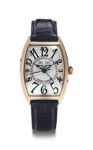Franck Muller. An 18k Pink Gold Automatic Triple Calendar Wristwatch With Center Seconds