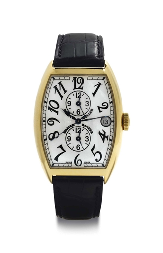 Franck Muller. An 18k Green Gold Automatic Triple Time Zone Wristwatch With Date And Center Seconds