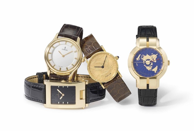 Corum. A lot of four 18K gold mechanical wristwatches