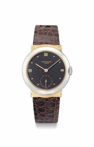 Patek Philippe. A rare and unusual stainless steel and 18K pink gold wristwatch and hooded lugs