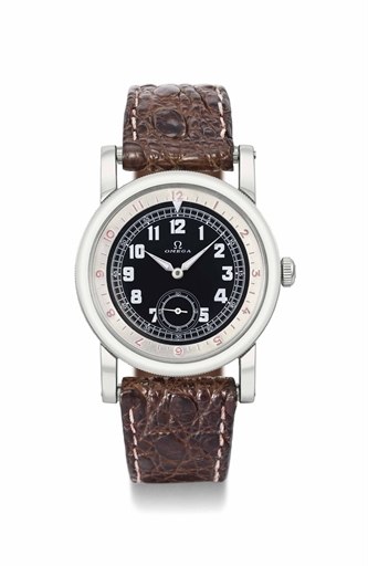 Omega. A fine stainless steel aviator's wristwatch with black dial