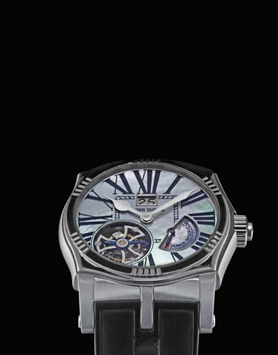 ROGER DUBUIS. A STAINLESS STEEL LIMITED EDITION TOURBILLON WRISTWATCH WITH POWER RESERVE, DATE AND MOTHER-OF-PEARL DIAL