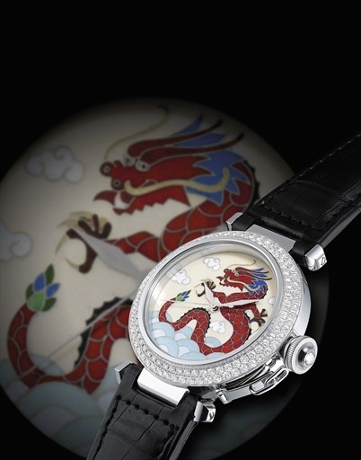 CARTIER. A FINE AND RARE 18K WHITE GOLD AND DIAMOND-SET LIMITED EDITION AUTOMATIC WRISTWATCH WITH SWEEP CENTRE SECONDS AND CLOISONNÉ ENAMEL DIAL