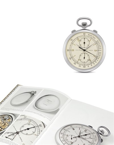 PATEK PHILIPPE. A VERY FINE AND RARE STAINLESS STEEL OPENFACE CHRONOGRAPH KEYLESS LEVER WATCH WITH VERTICAL REGISTERS