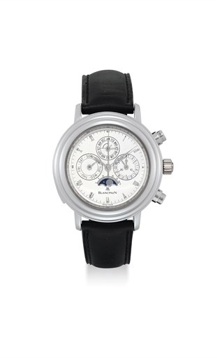BLANCPAIN. AN EXTREMELY RARE AND IMPORTANT PLATINUM LIMITED EDITION AUTOMATIC MINUTE REPEATING PERPETUAL CALENDAR SPLIT SECONDS CHRONOGRAPH WRISTWATCH WITH TOURBILLON, MOON PHASES AND LEAP YEAR INDICATION