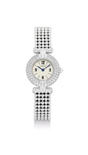 CARTIER. A LADY'S 18K WHITE GOLD AND DIAMOND-SET WRISTWATCH WITH BRACELET