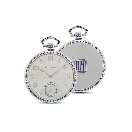 PATEK PHILIPPE. A FINE PLATINUM AND ENAMEL OPENFACE KEYLESS DRESS WATCH
