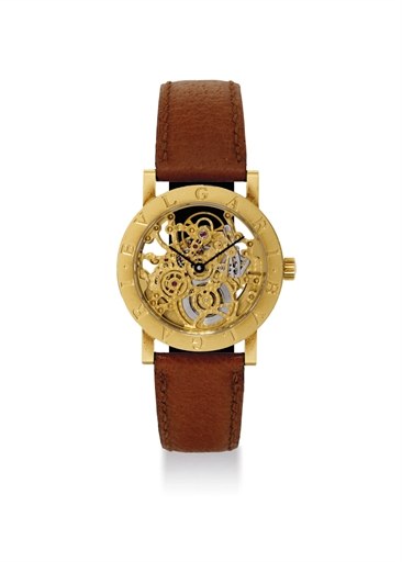 BULGARI. AN 18K GOLD SKELETONIZED AUTOMATIC WRISTWATCH