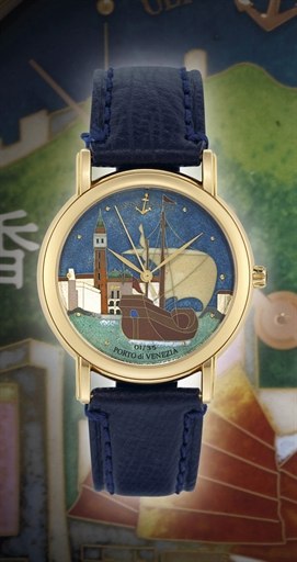 ULYSSE NARDIN. A FINE 18K GOLD LIMITED EDITION AUTOMATIC WRISTWATCH WITH CLOISONNÉ ENAMEL DIAL AND SWEEP CENTRE SECONDS