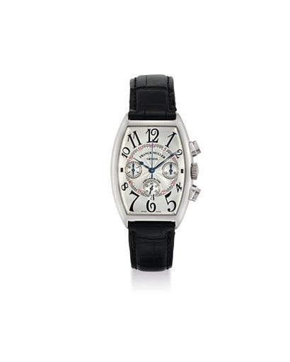 FRANCK MULLER. A FINE PLATINUM AUTOMATIC CHRONOGRAPH WRISTWATCH WITH DATE