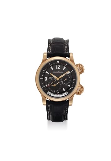 JAEGER-LECOULTRE. A LARGE 18K PINK GOLD AUTOMATIC WORLD TIME WRISTWATCH WITH SWEEP CENTRE SECONDS, DUAL TIME ZONE, DATE AND AM AND PM INDICATION