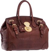 Ralph Lauren Brown Crocodile Ricky Bag with Gold Hardware.