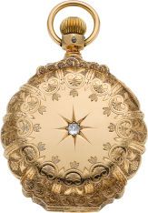 Illinois 14k Gold Box Hinge With Diamond, circa 1885....