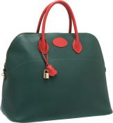 Hermes 45cm Vert Fonce & Rouge Vif Ardennes Leather Sellier.Travel Bolide with Gold Hardware.