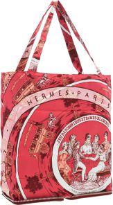 Hermes Rouge H Buffalo Leather and Burgundy Jeu Des Omnibus et.Dames Blaches, by Hugo Grygkar Silky Pop Tote Bag.